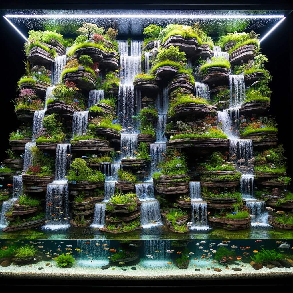 7. Multi-Tier Waterfall Aquarium